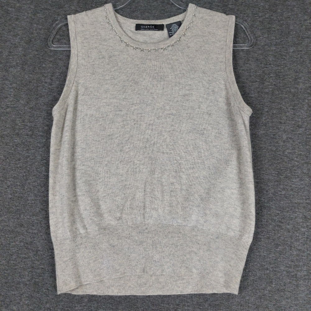GEORGE GRAY LAMBSWOOL CASHMERE ANGORA BLEND BEADED SLEEVELESS SWEATER VEST L